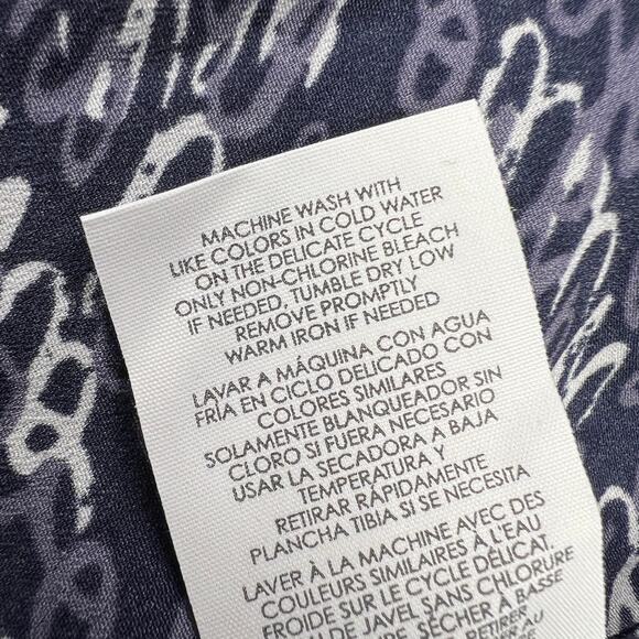 CAbi Te Amo Navy Blue Love Letter Languages Script Balloon Sleeve Blouse Size S - Picture 12 of 14